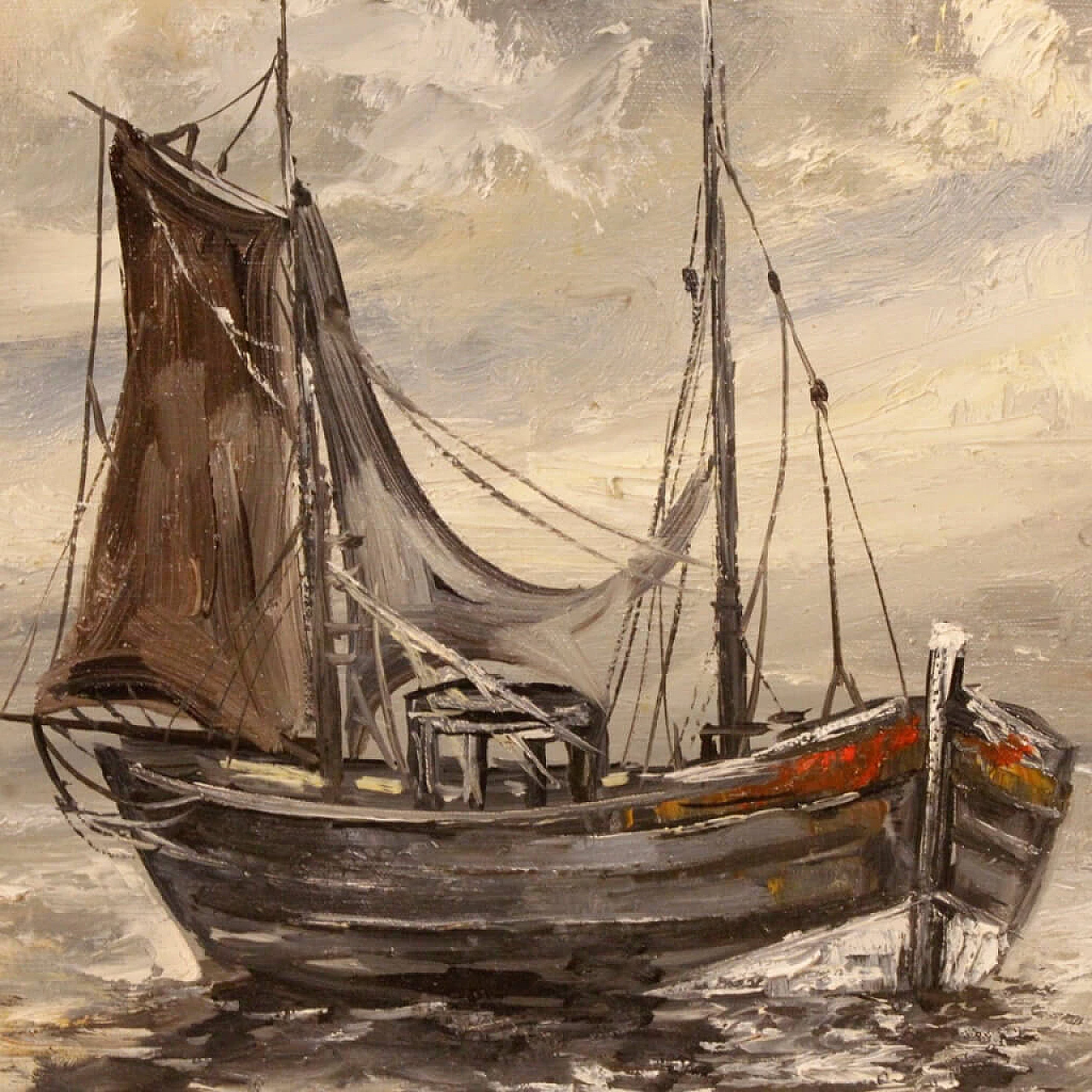 Emile Lammers, marine painting with boats, oil on canvas, 1960s 15