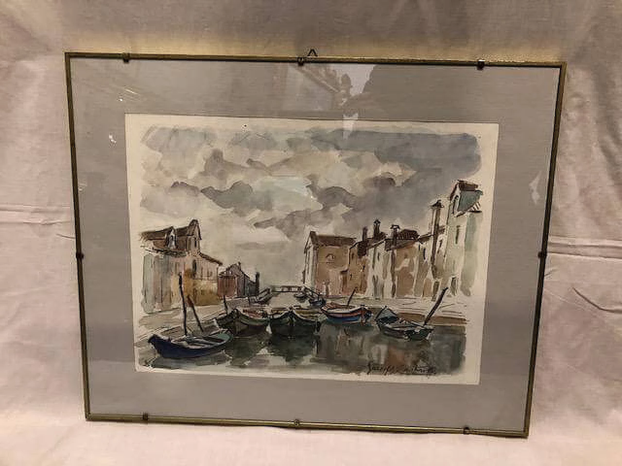 G. Castrovilli, Boats at Burano, watercolour 1
