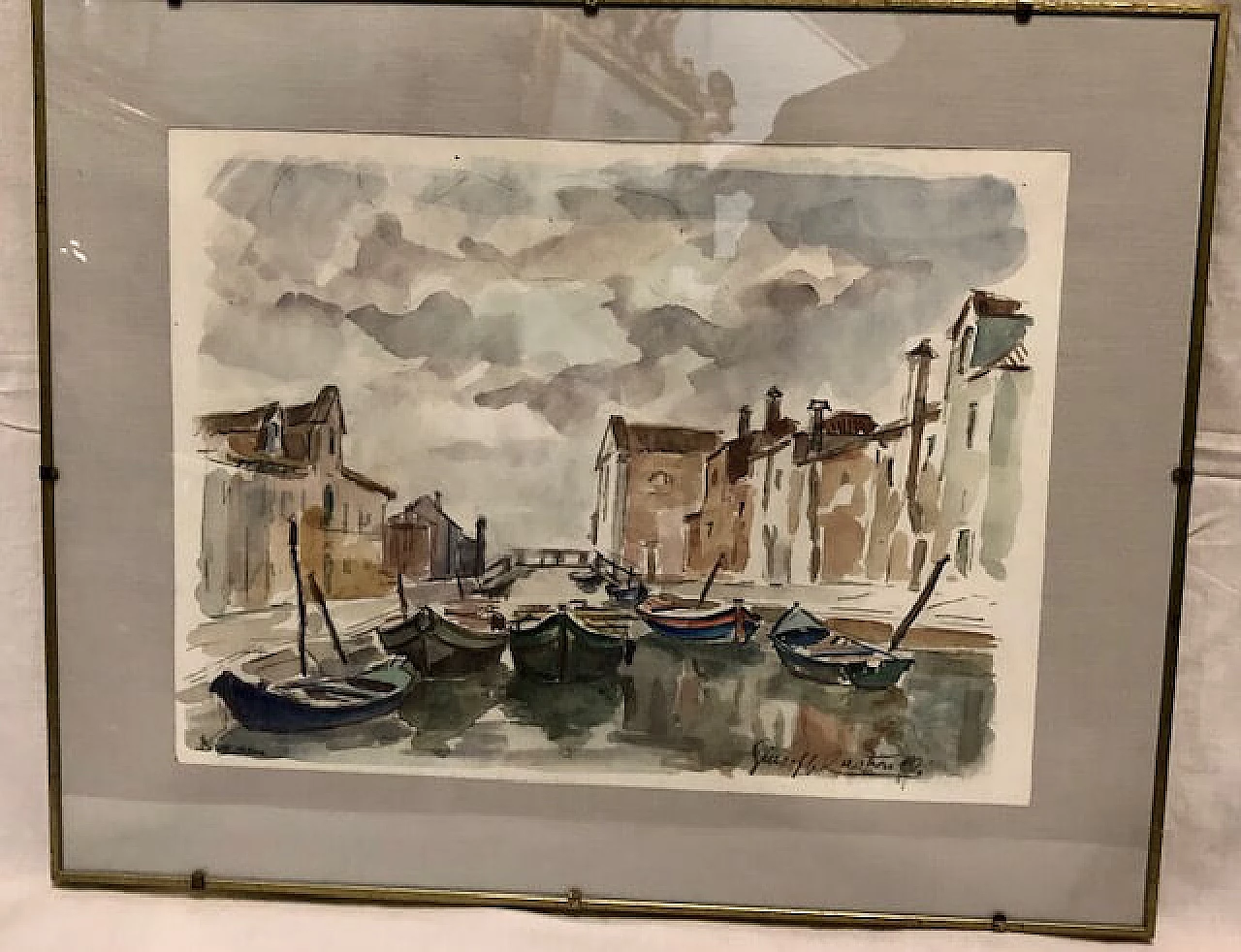 G. Castrovilli, Boats at Burano, watercolour 2