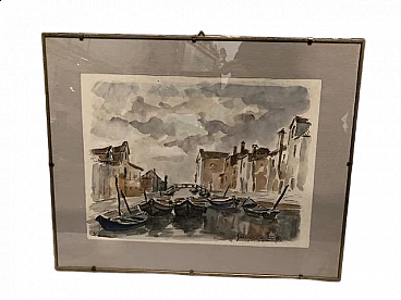 G. Castrovilli, Boats at Burano, watercolour