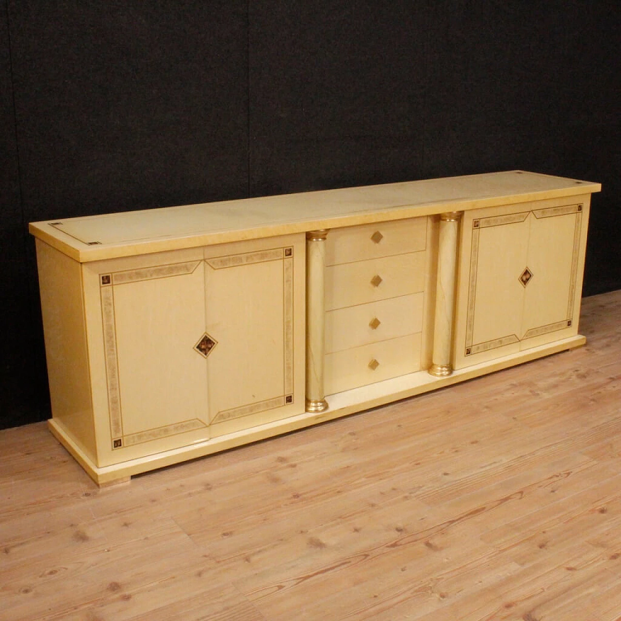 Exotic wood sideboard with brass decorations, 1960s 1