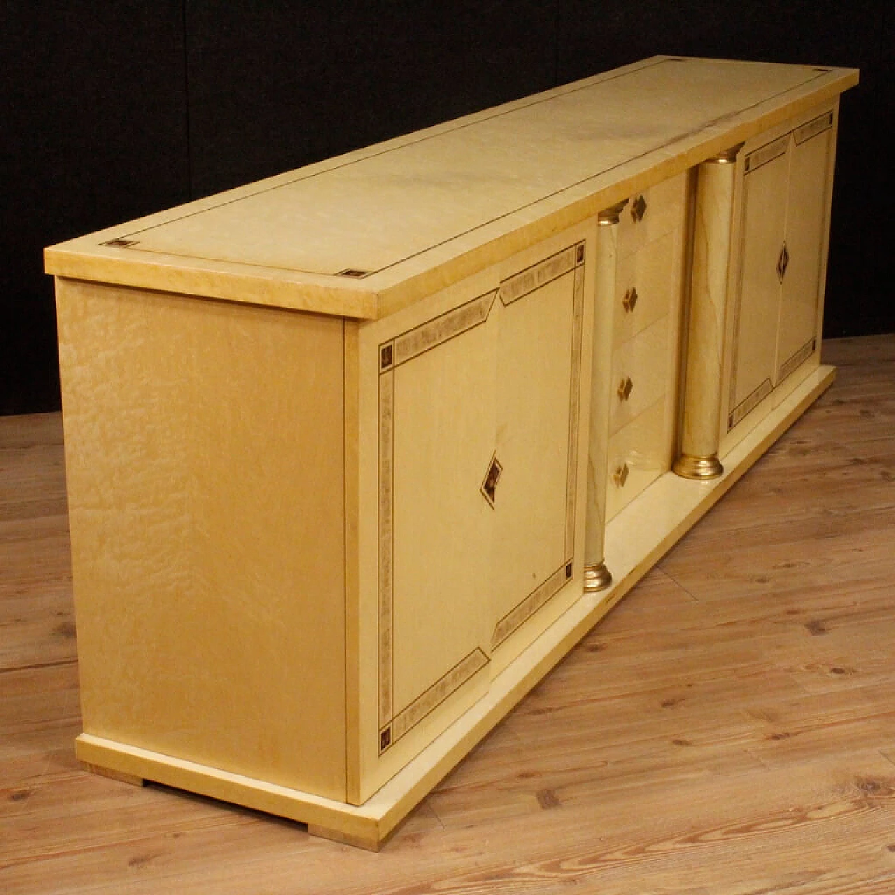 Exotic wood sideboard with brass decorations, 1960s 4