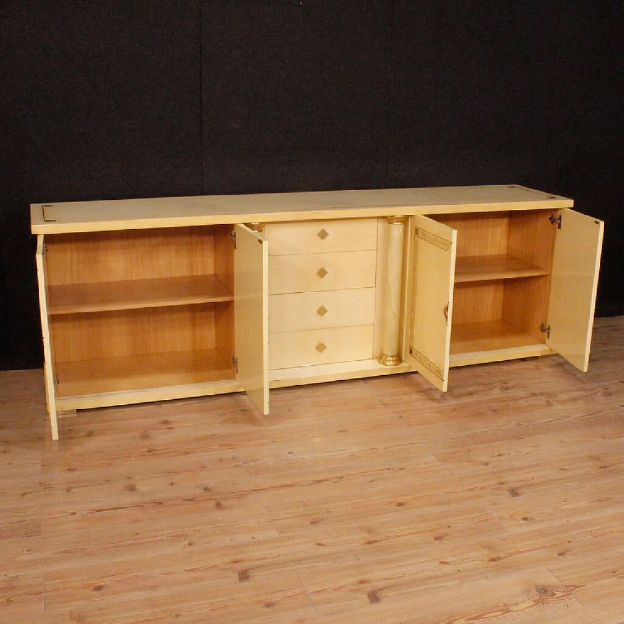 Exotic wood sideboard with brass decorations, 1960s 8