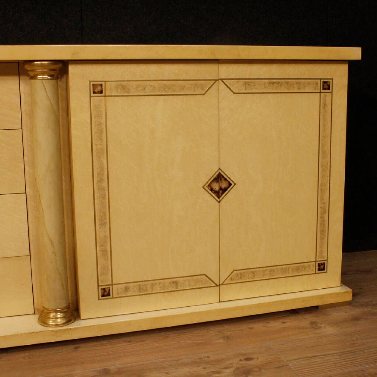 Exotic wood sideboard with brass decorations, 1960s 10