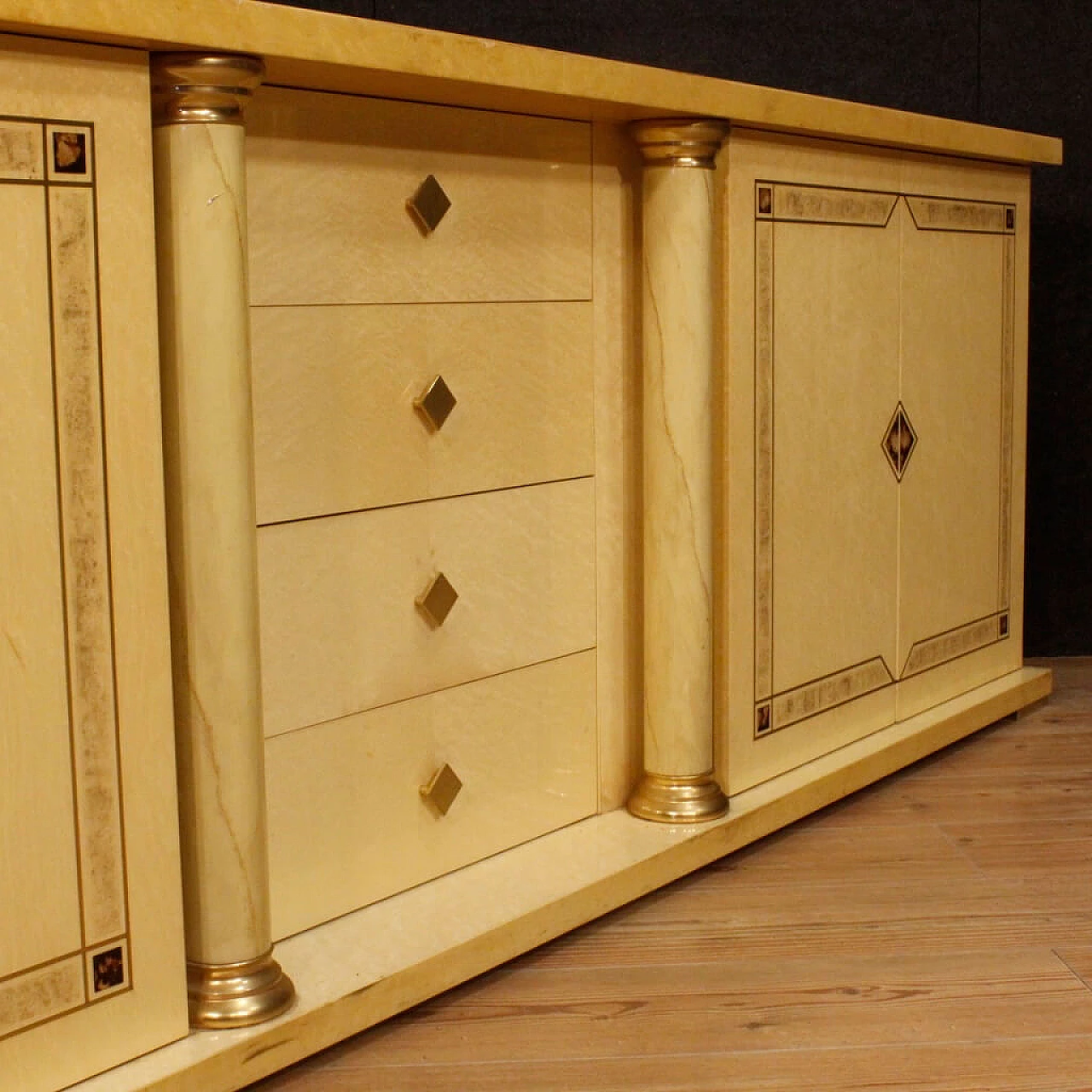 Exotic wood sideboard with brass decorations, 1960s 11