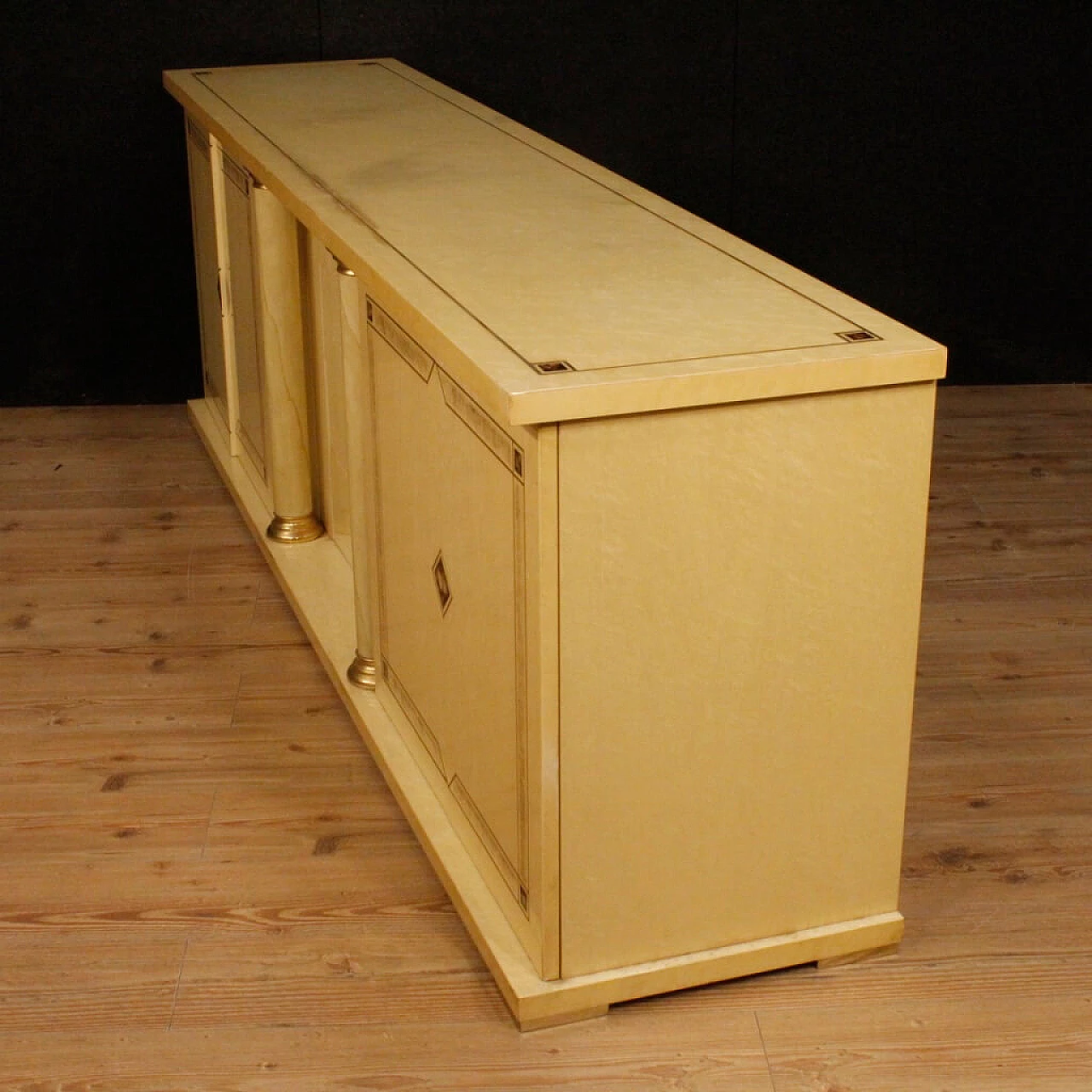 Exotic wood sideboard with brass decorations, 1960s 12