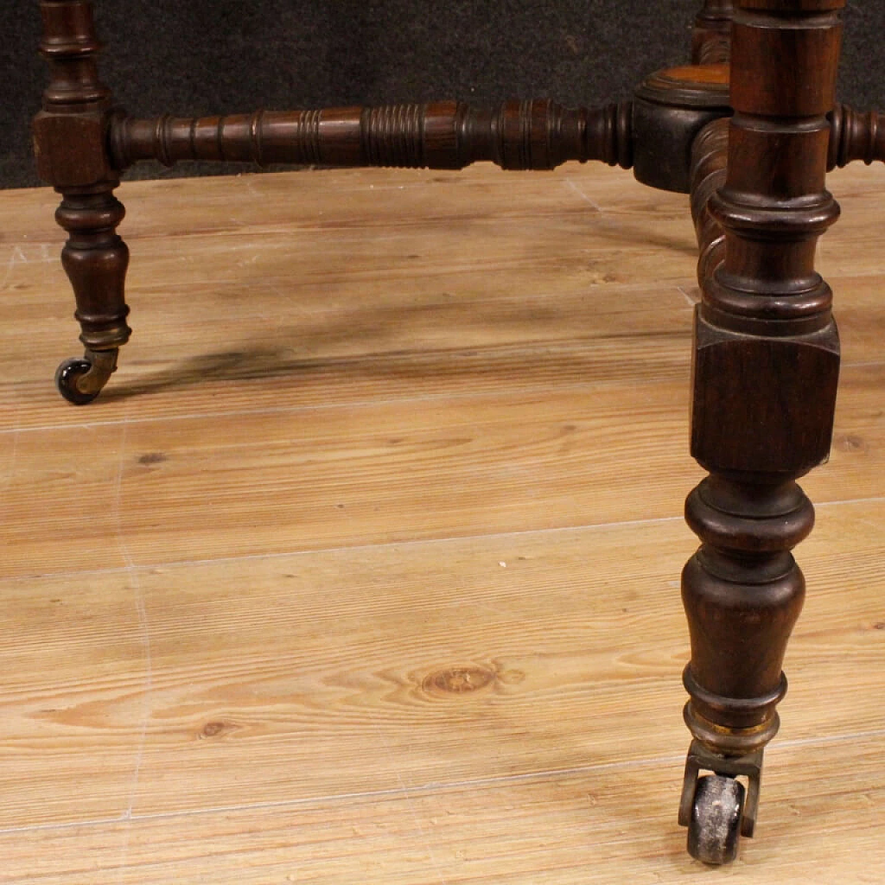 Octagonal inlaid wooden coffee table with castors, 1930s 11