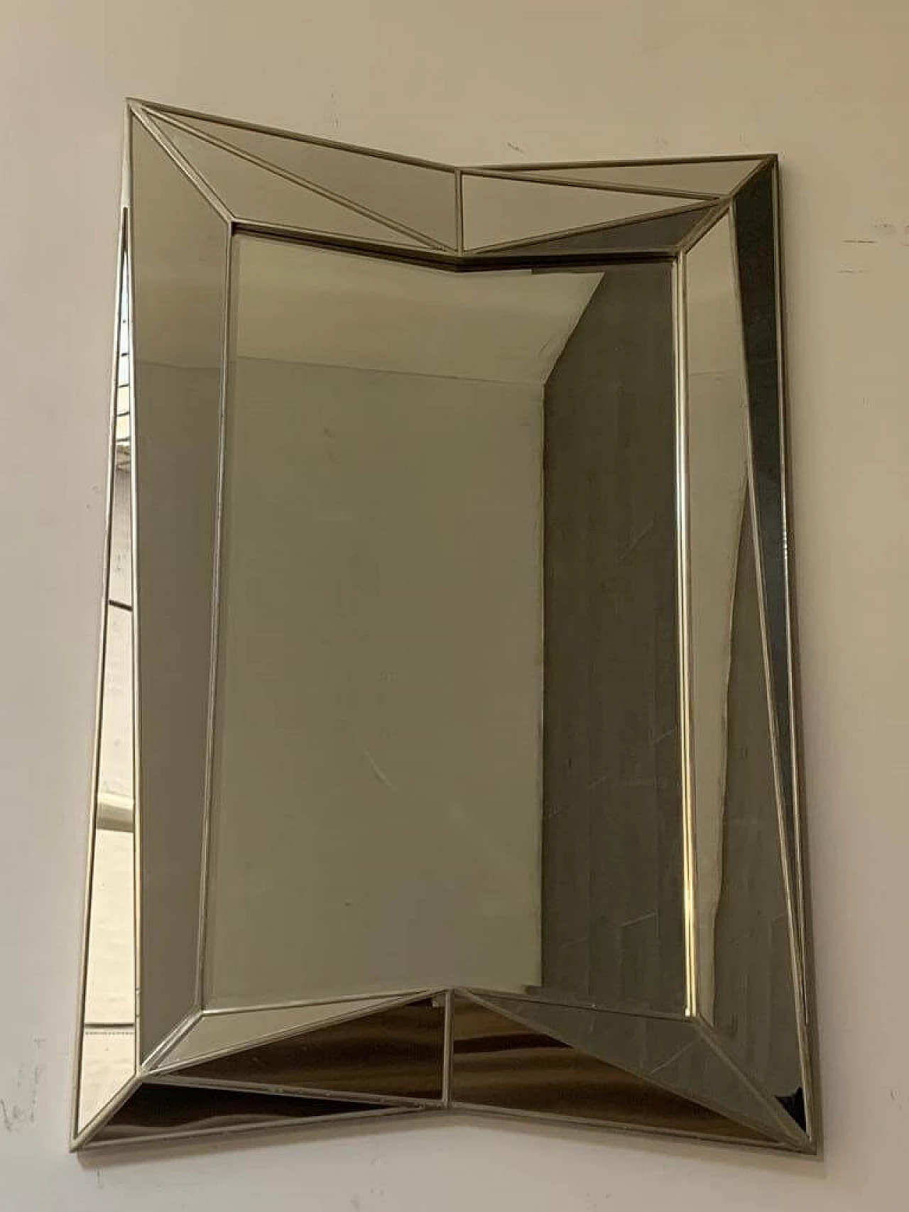 Silver-plated wooden mirror in cubist style by Serge Roche, 1970s 1