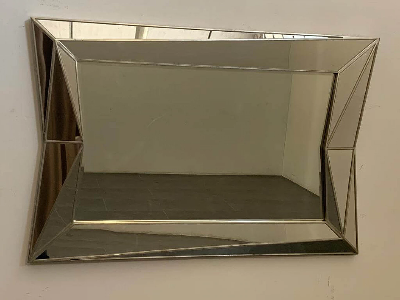 Silver-plated wooden mirror in cubist style by Serge Roche, 1970s 2