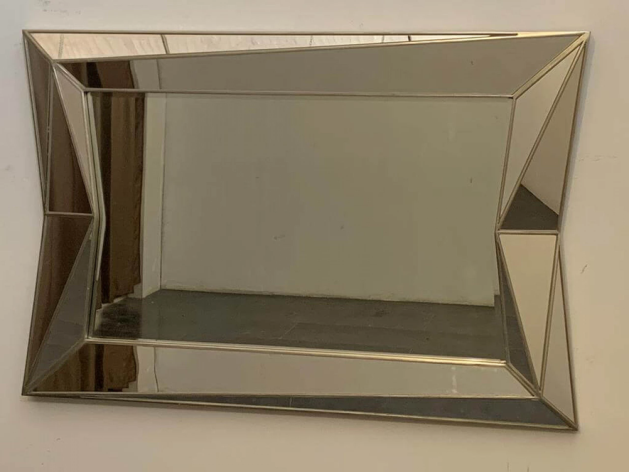 Silver-plated wooden mirror in cubist style by Serge Roche, 1970s 3