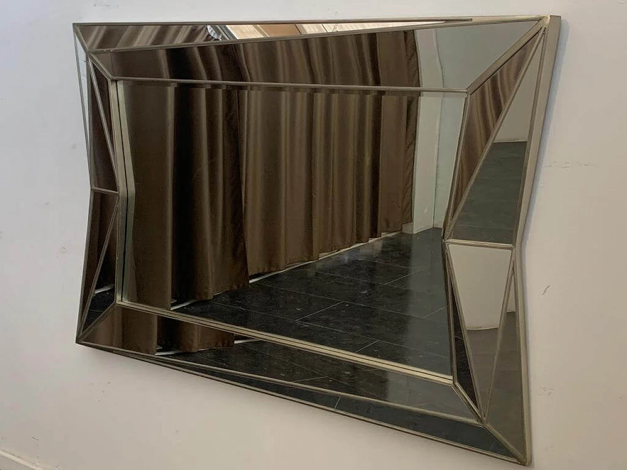 Silver-plated wooden mirror in cubist style by Serge Roche, 1970s 4