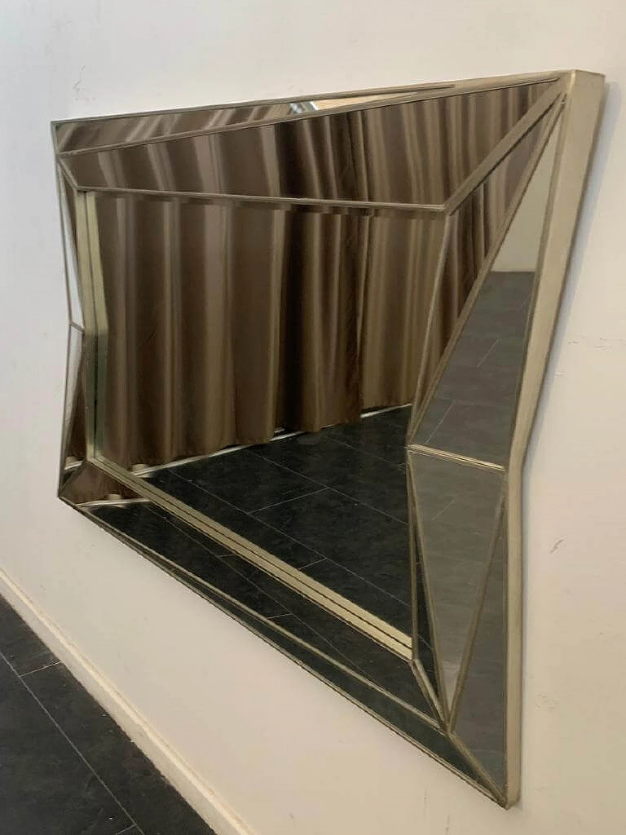 Silver-plated wooden mirror in cubist style by Serge Roche, 1970s 6