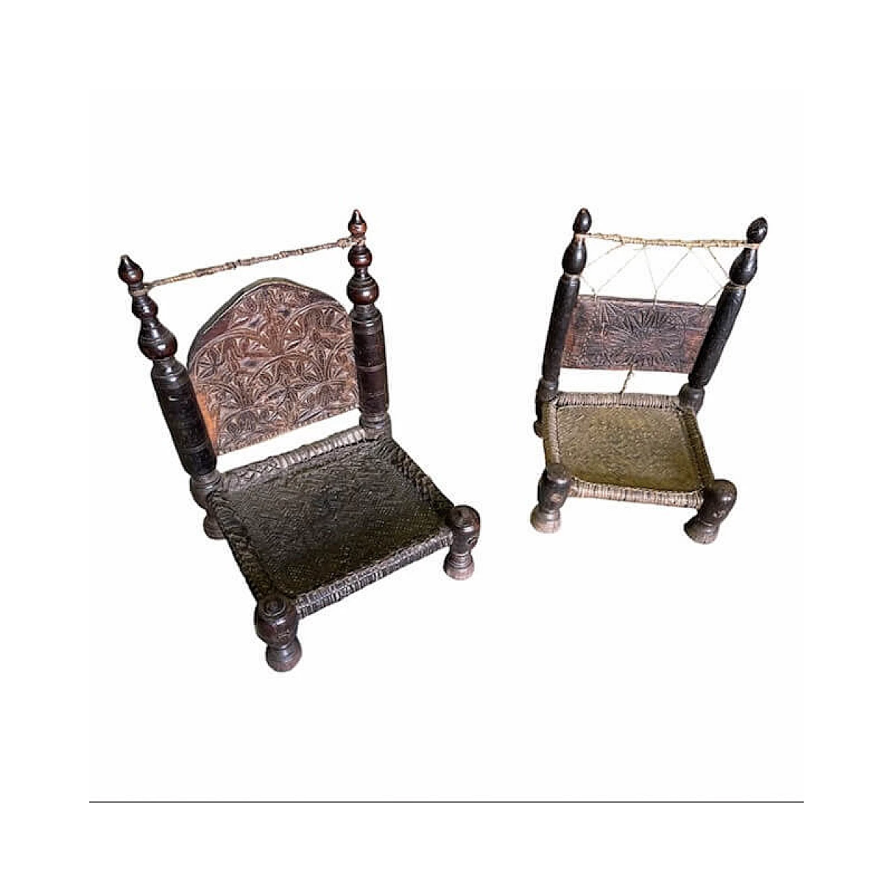 Pair of Nusitan cedar and leather armchairs, late 19th century 2