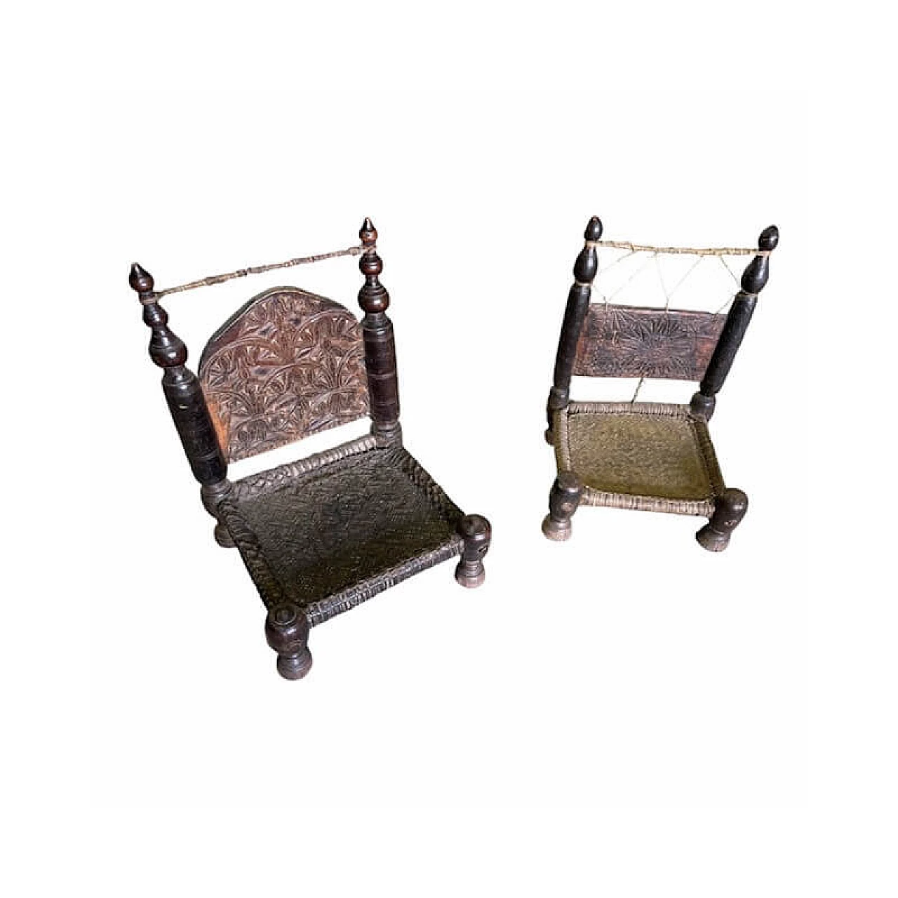 Pair of Nusitan cedar and leather armchairs, late 19th century 19