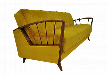 Beech and yellow fabric sofa bed, 1960s