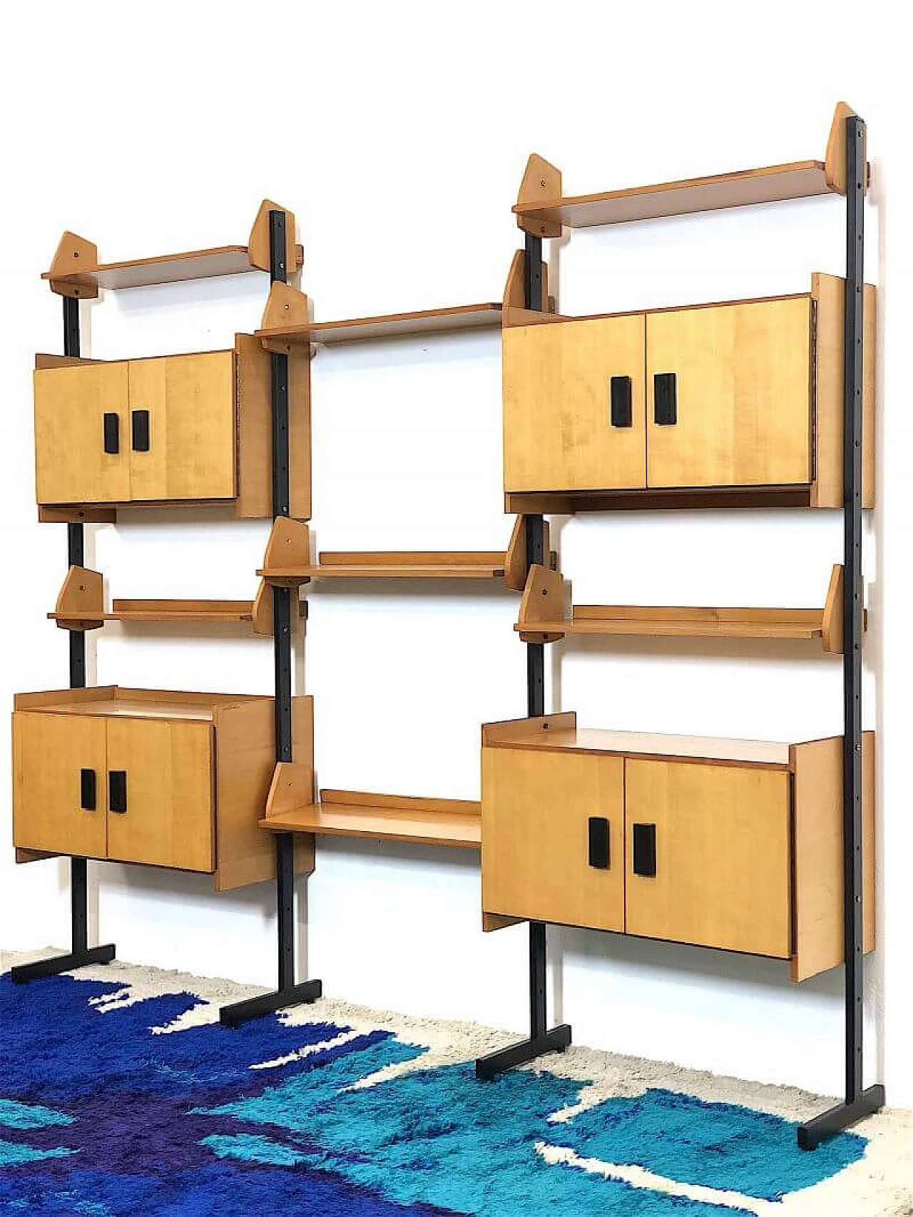 Modular three-bay metal and wood bookcase, 1960s 9