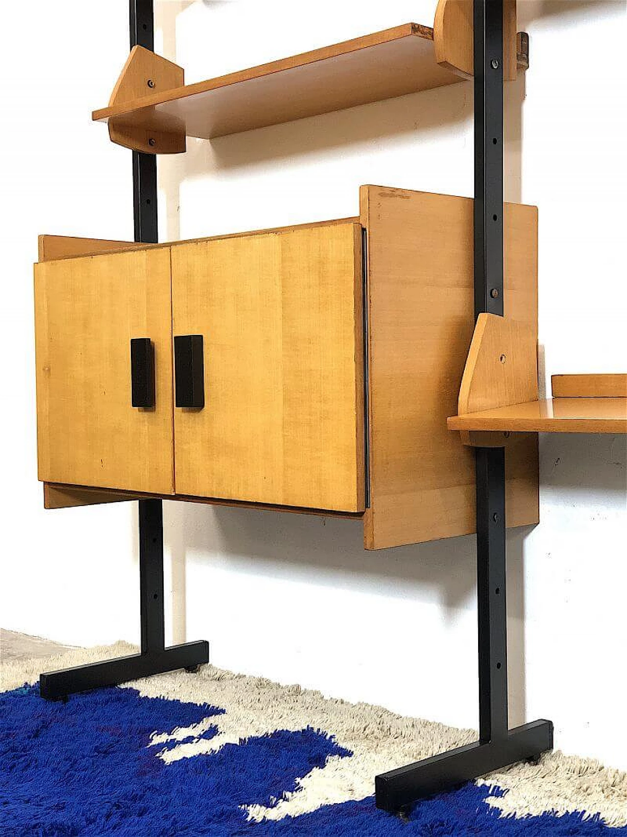 Modular three-bay metal and wood bookcase, 1960s 13