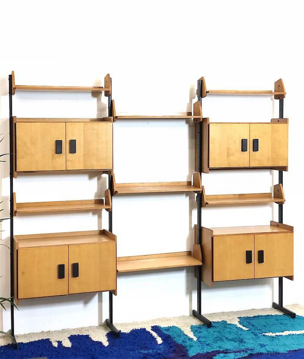 Modular three-bay metal and wood bookcase, 1960s 14