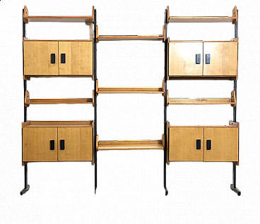 Modular three-bay metal and wood bookcase, 1960s