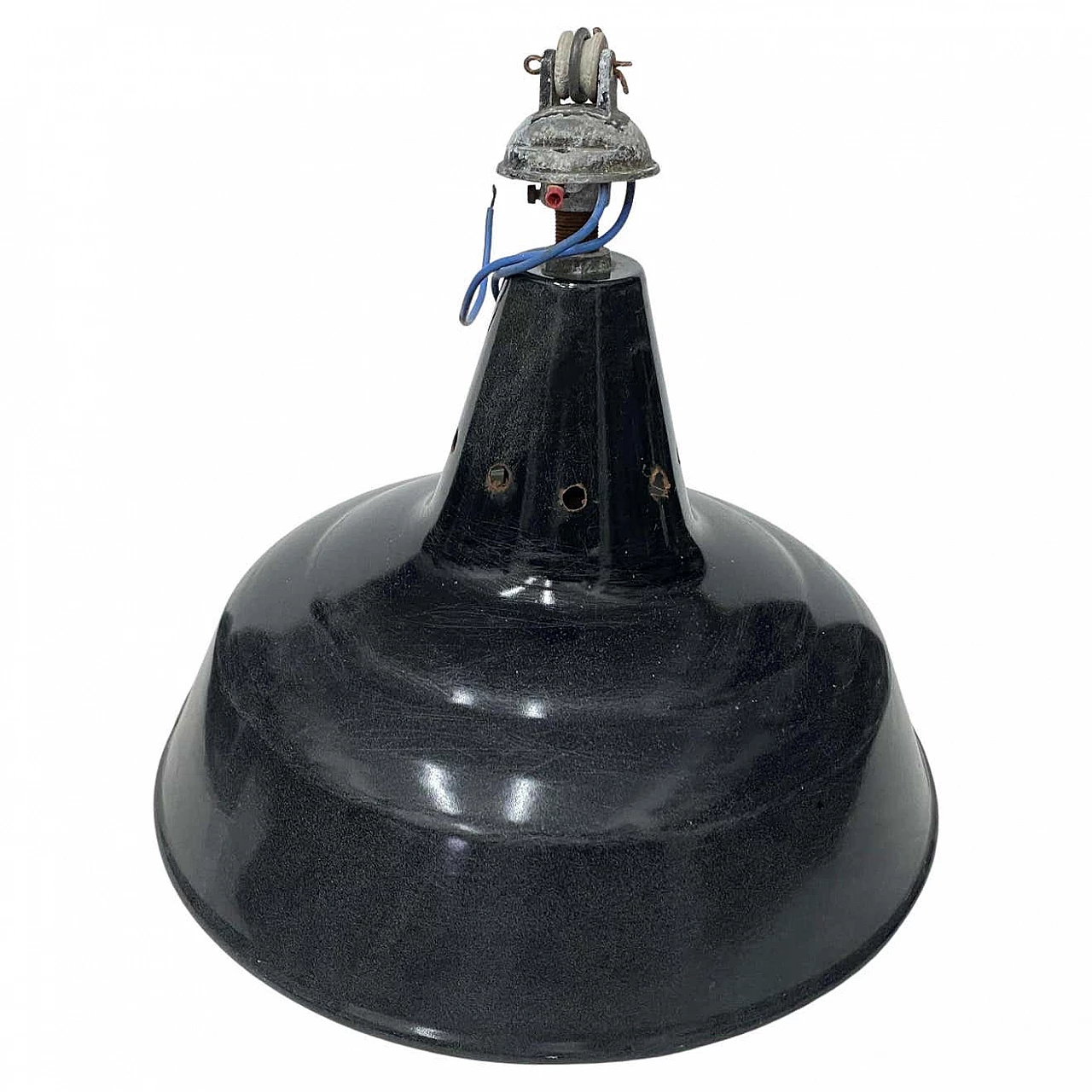 3 Lampadari industriali in metallo verniciato, anni '30 1