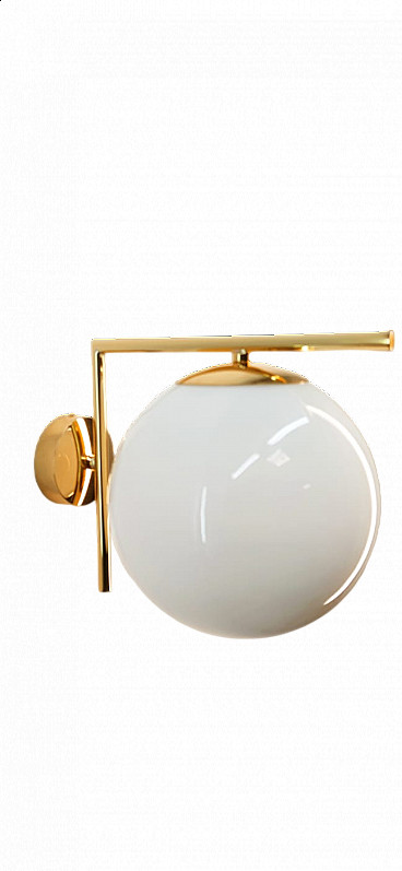 Brass wall light with spherical shiny glass lampshade, 1980s