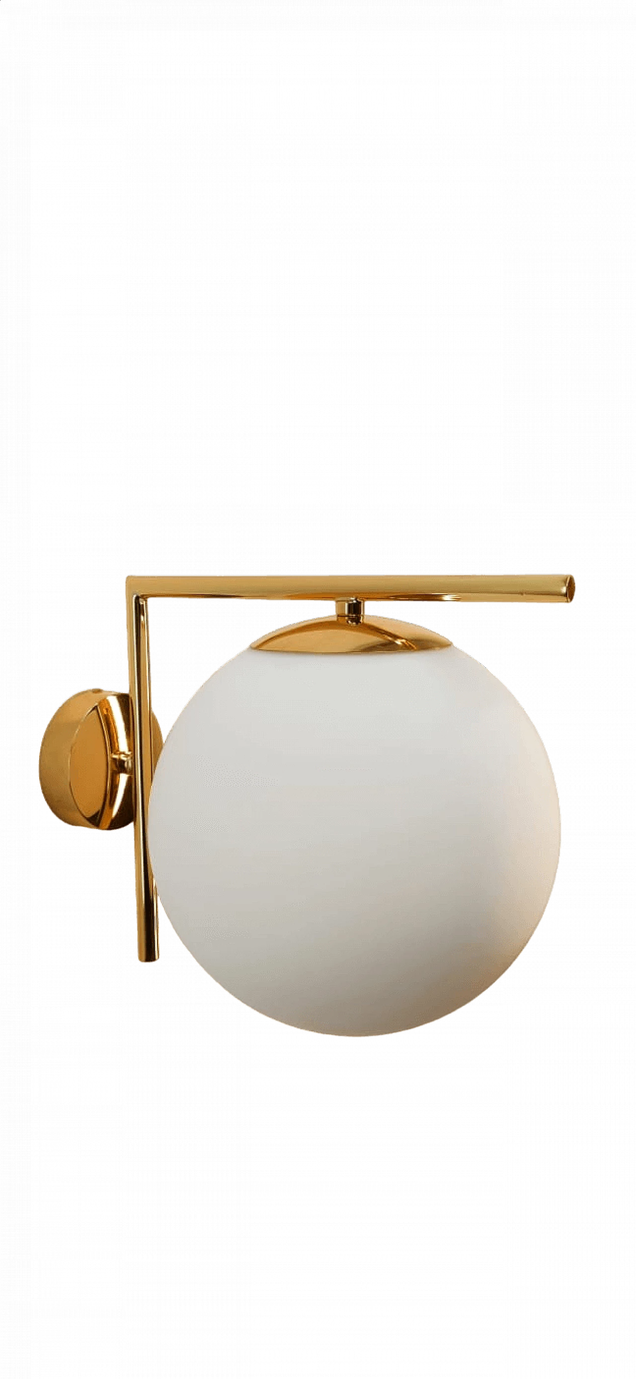 Brass wall light with spherical frosted glass lampshade, 1980s 9