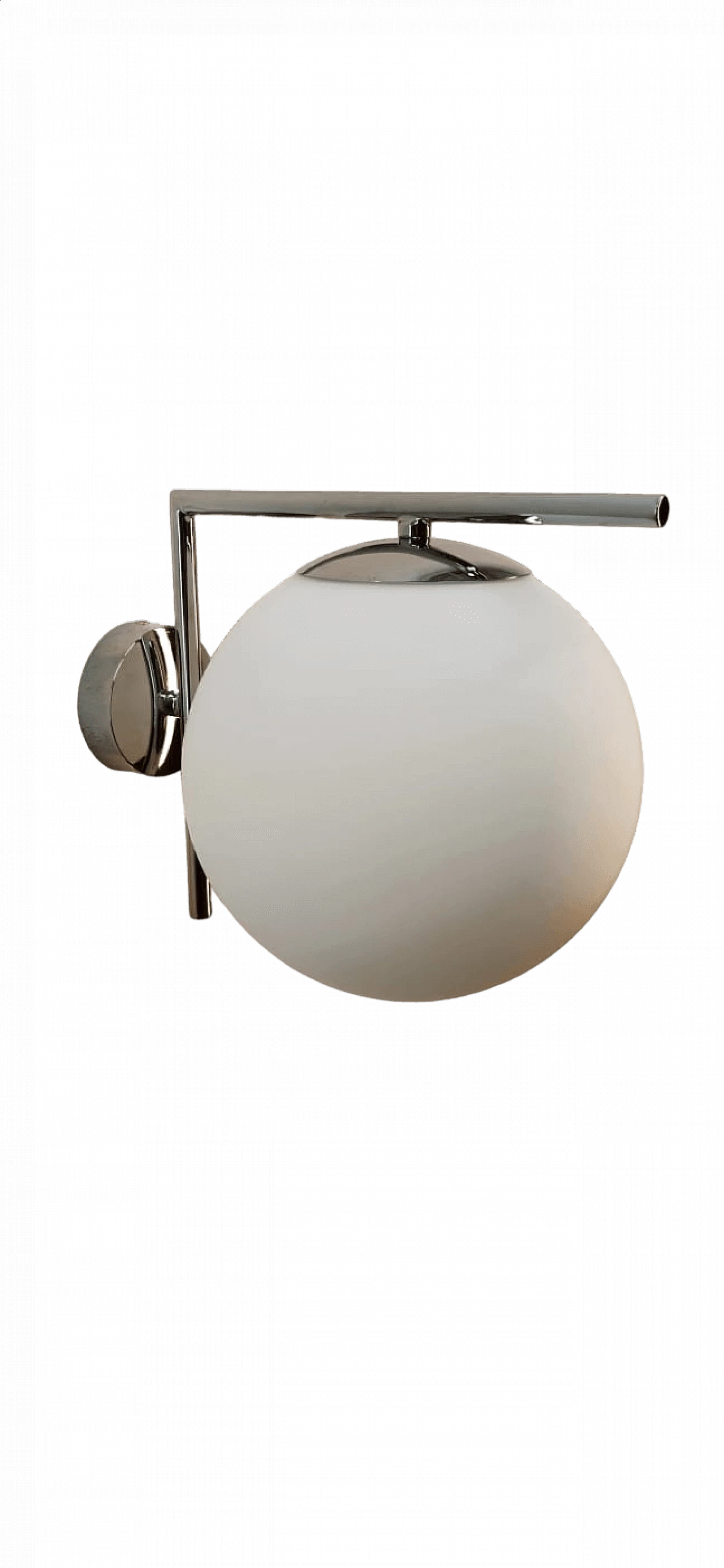 Chromed brass wall light with spherical frosted glass lampshade, 1980s 6