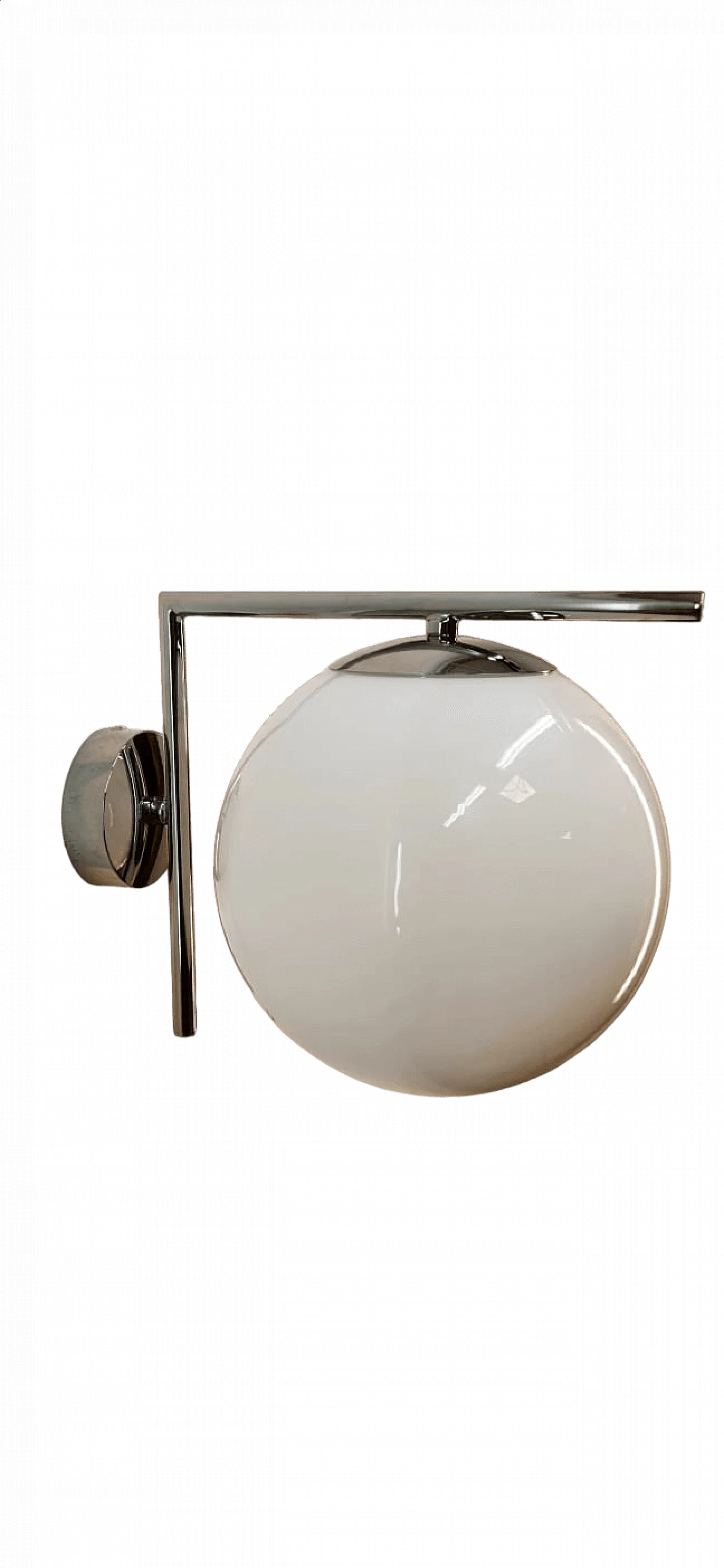 Chromed brass wall light with spherical shiny glass lampshade, 1980s 8