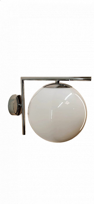 Chromed brass wall light with spherical shiny glass lampshade, 1980s