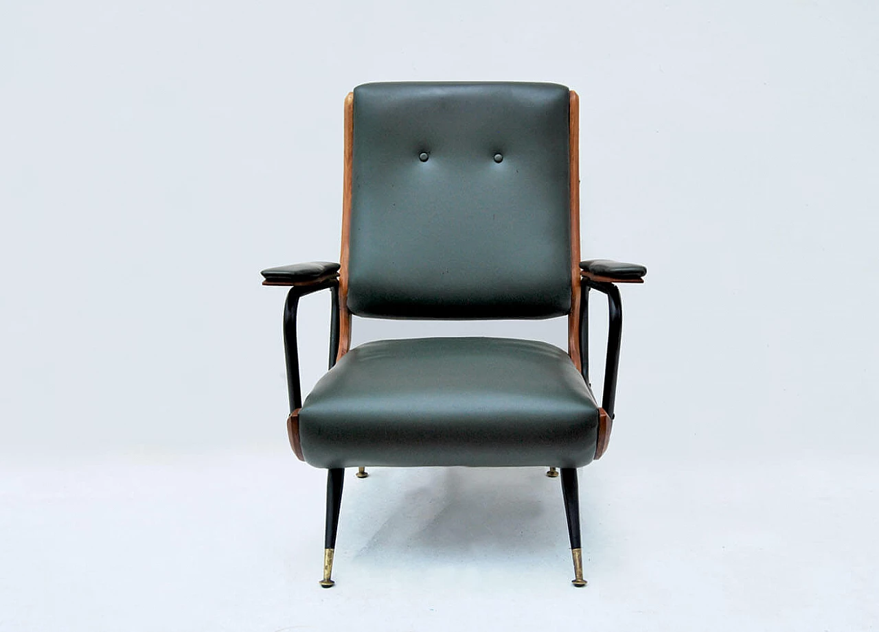 Armchair in tubular iron, wood and skai, 1950s 1