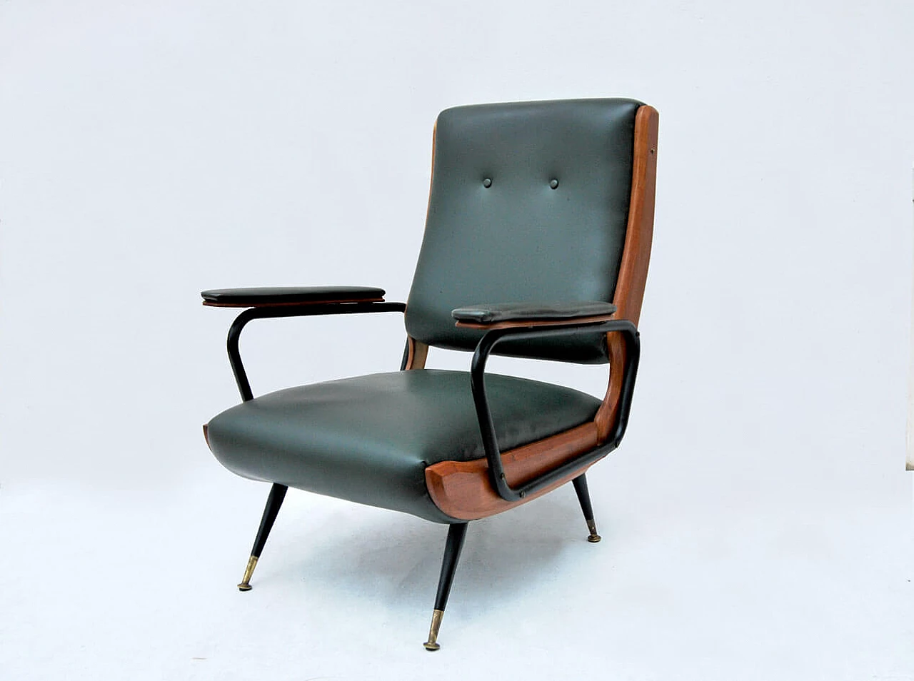 Armchair in tubular iron, wood and skai, 1950s 2