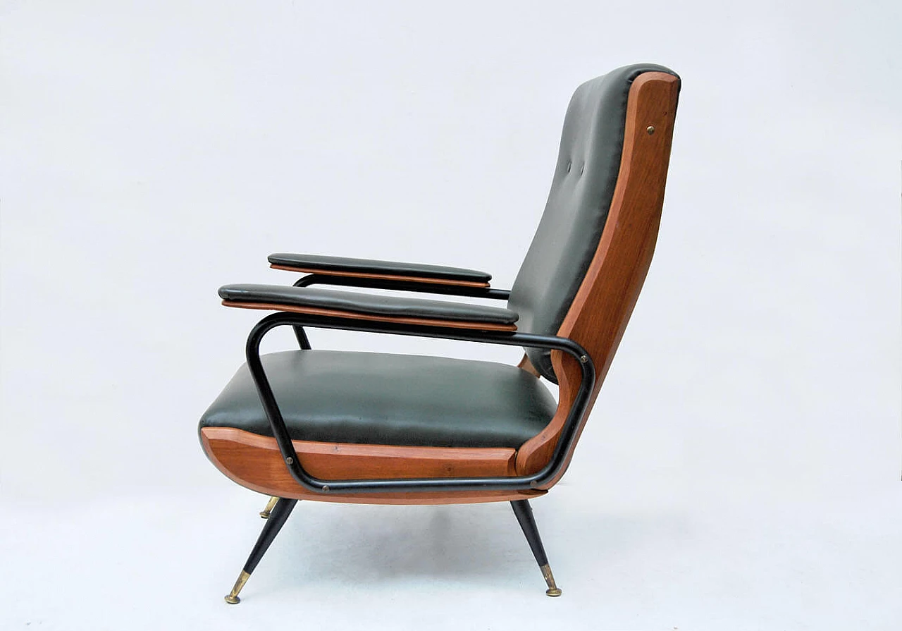 Armchair in tubular iron, wood and skai, 1950s 3