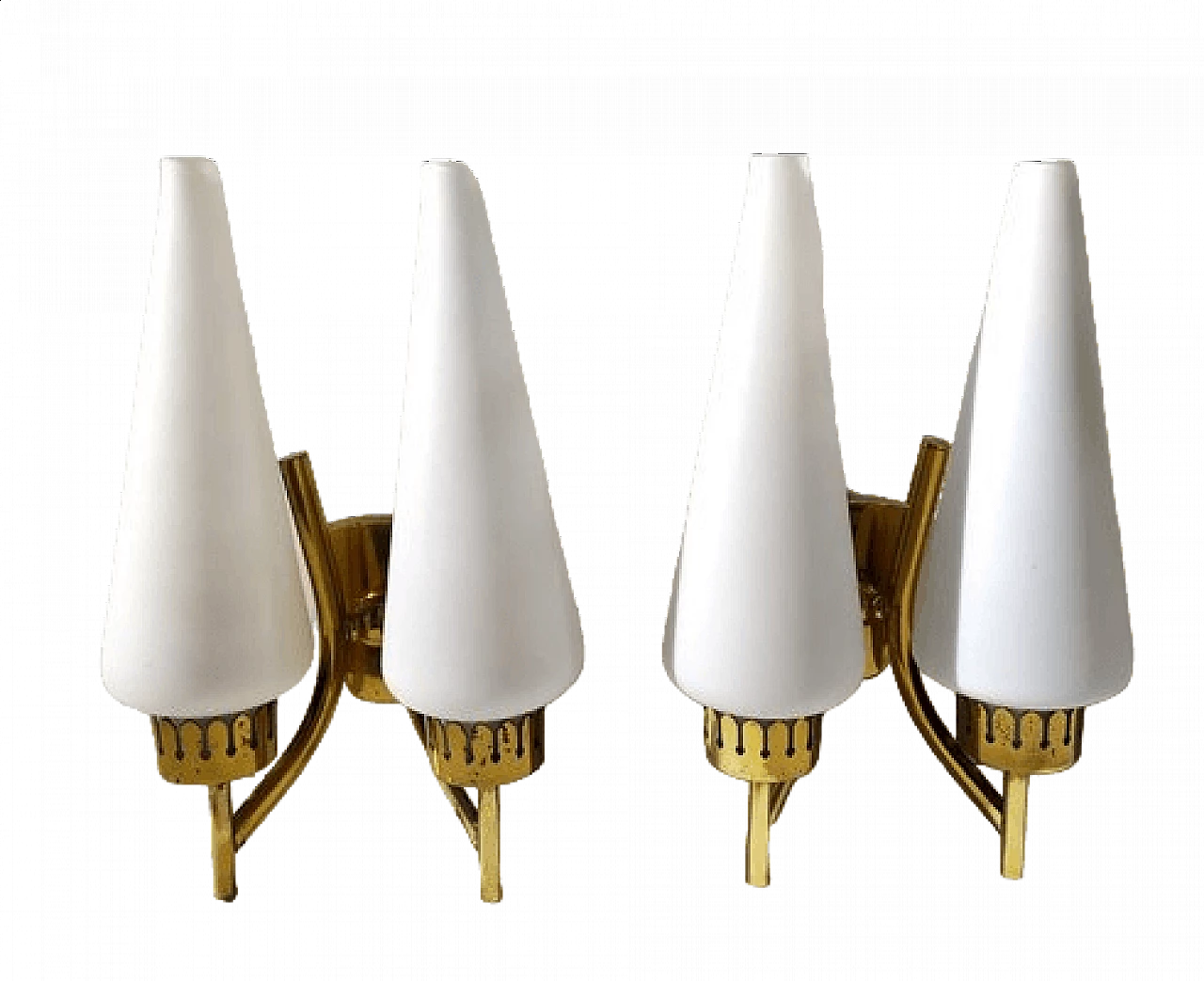 Pair of brass and glass wall lights by Angelo Lelli for Arredoluce, 1950s 6