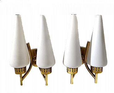 Pair of brass and glass wall lights by Angelo Lelli for Arredoluce, 1950s