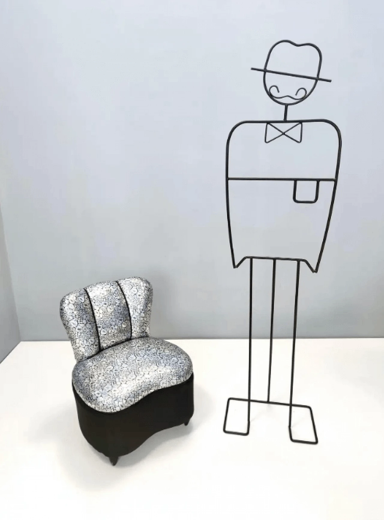 Pair of lounge armchairs with holographic fabric upholstery, 1950s 2