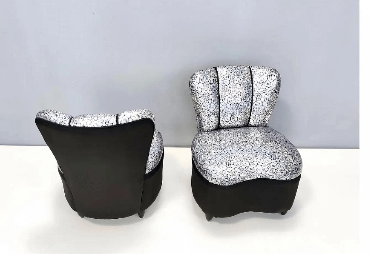 Pair of lounge armchairs with holographic fabric upholstery, 1950s 3
