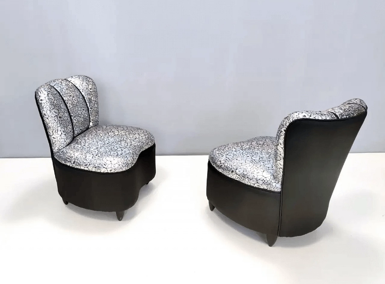 Pair of lounge armchairs with holographic fabric upholstery, 1950s 4