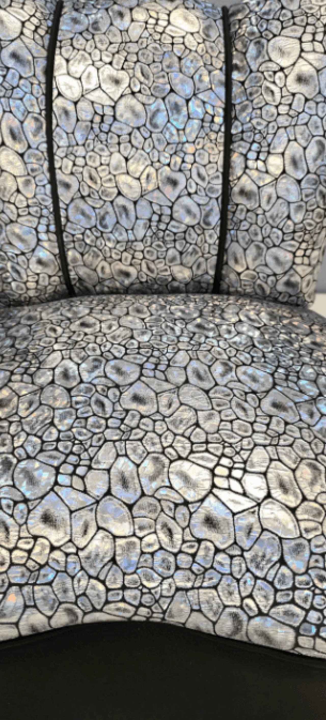 Pair of lounge armchairs with holographic fabric upholstery, 1950s 6