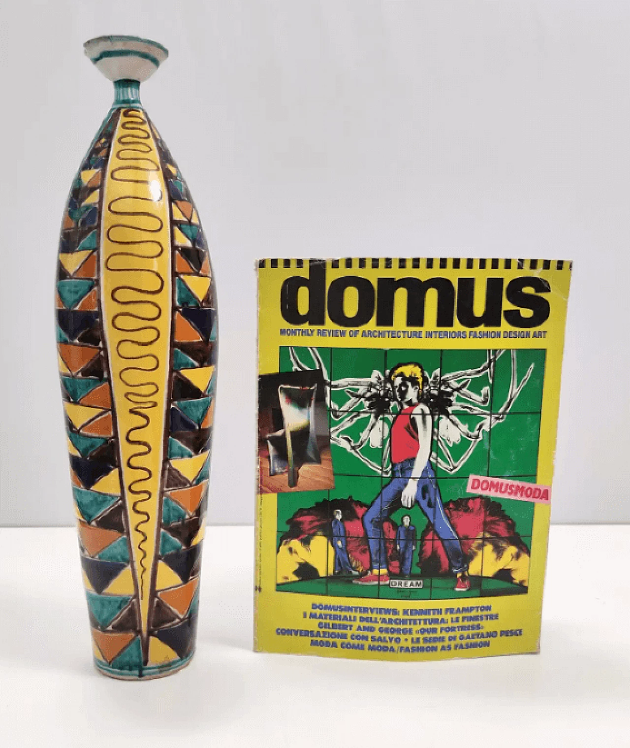 Multicoloured lacquered ceramic vase with geometric patterns, 1950s 2