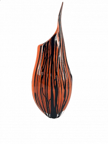 Vaso in vetro di Murano arancione e nero