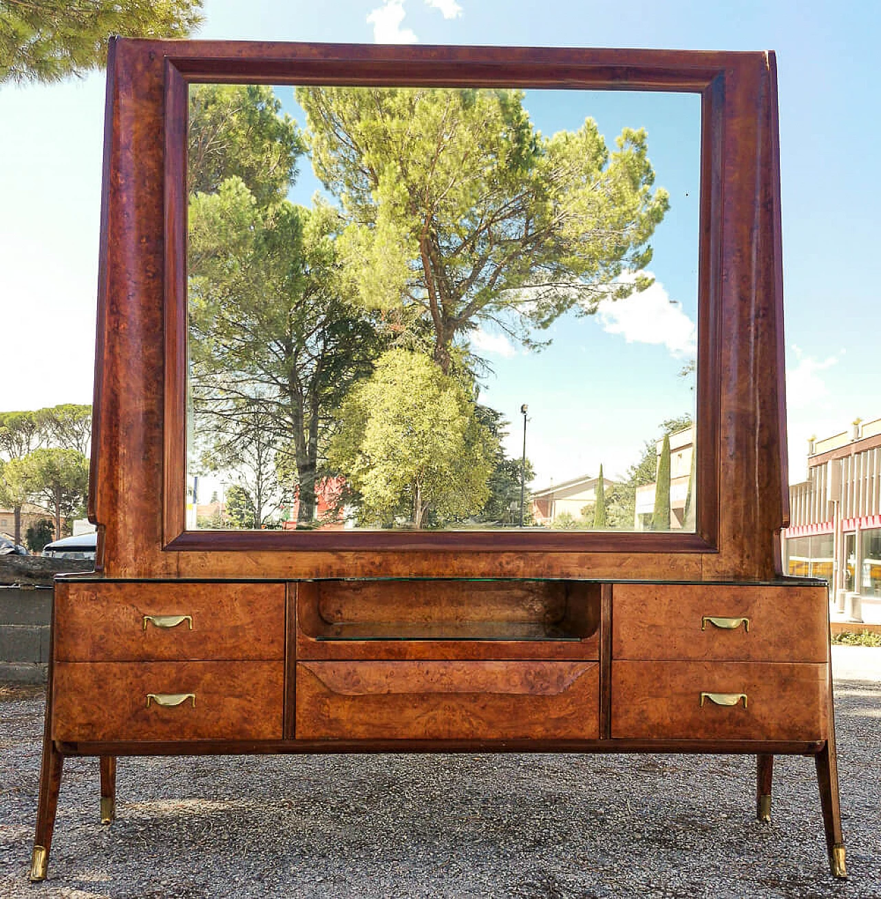 Wooden console table with mirror by Vittorio Dassi, 1950s 1