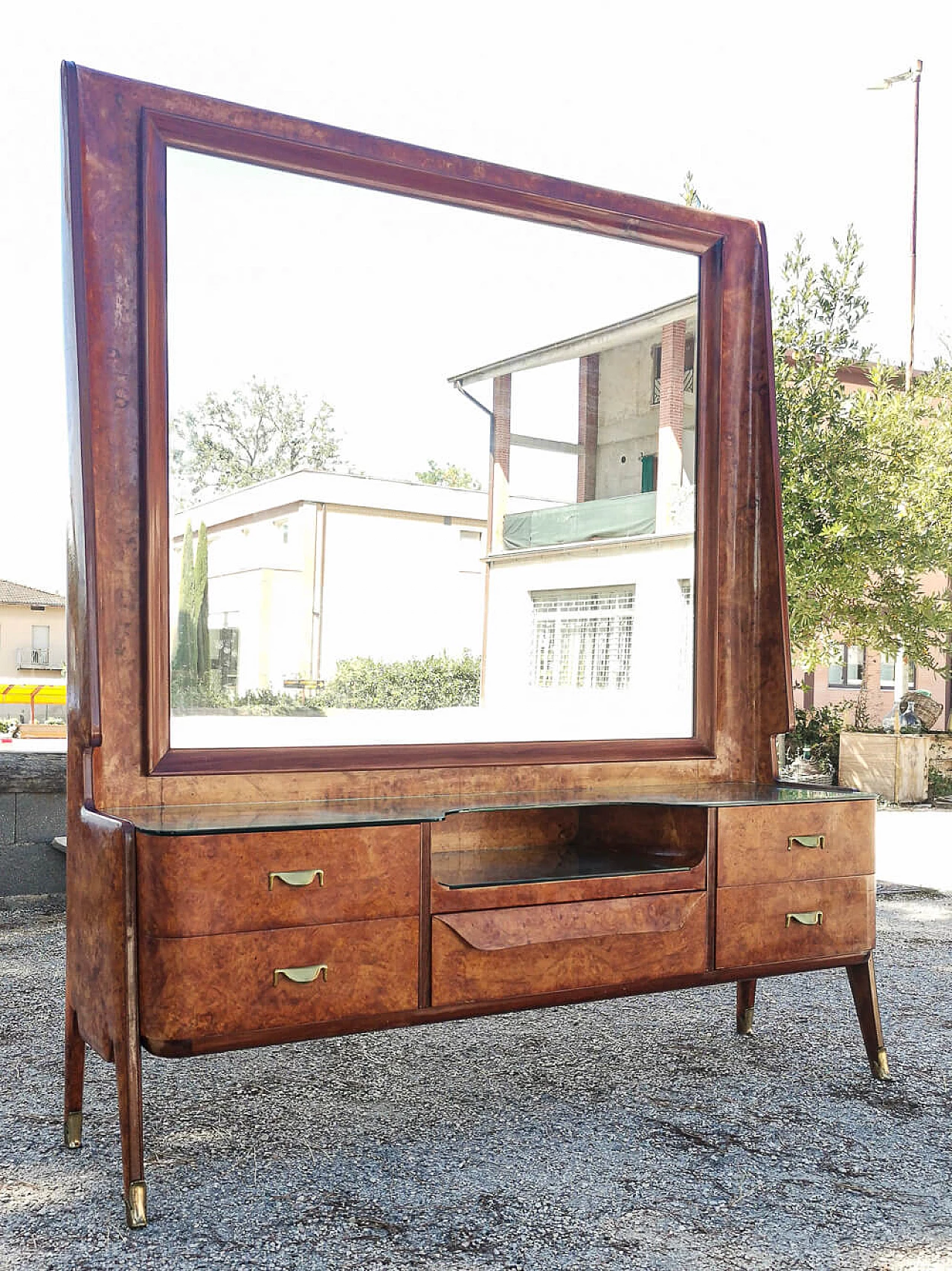 Consolle in legno con specchiera di Vittorio Dassi, anni '50 4