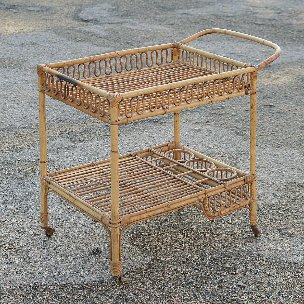 Bar cart in bamboo, 1950s 2