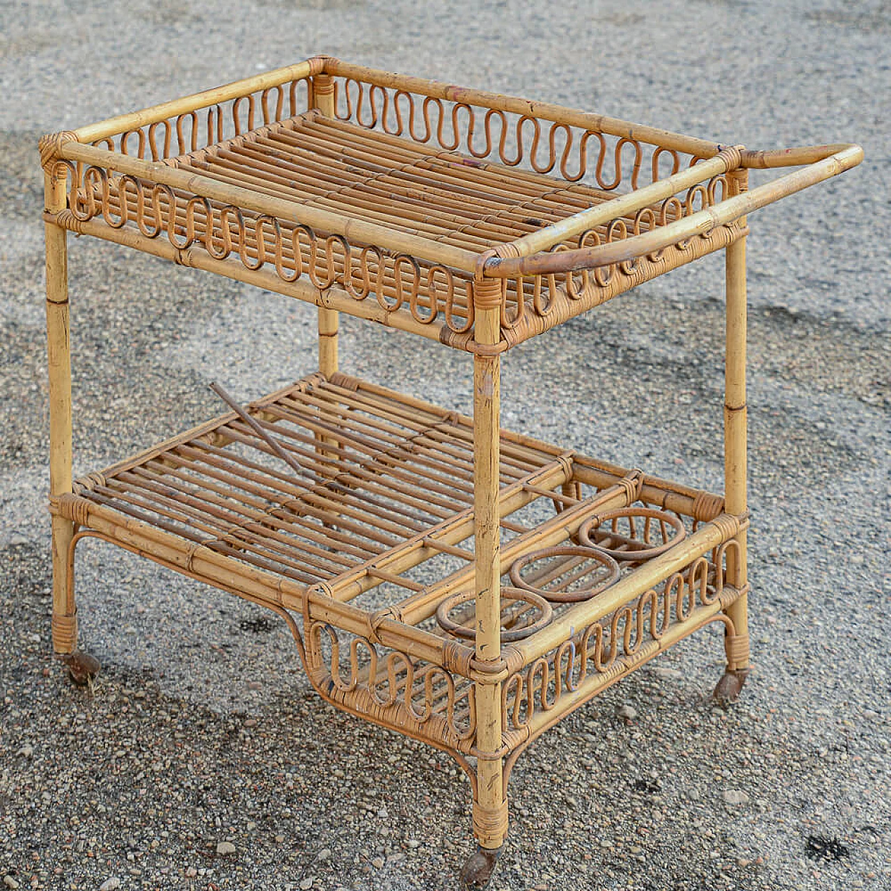 Bar cart in bamboo, 1950s 3