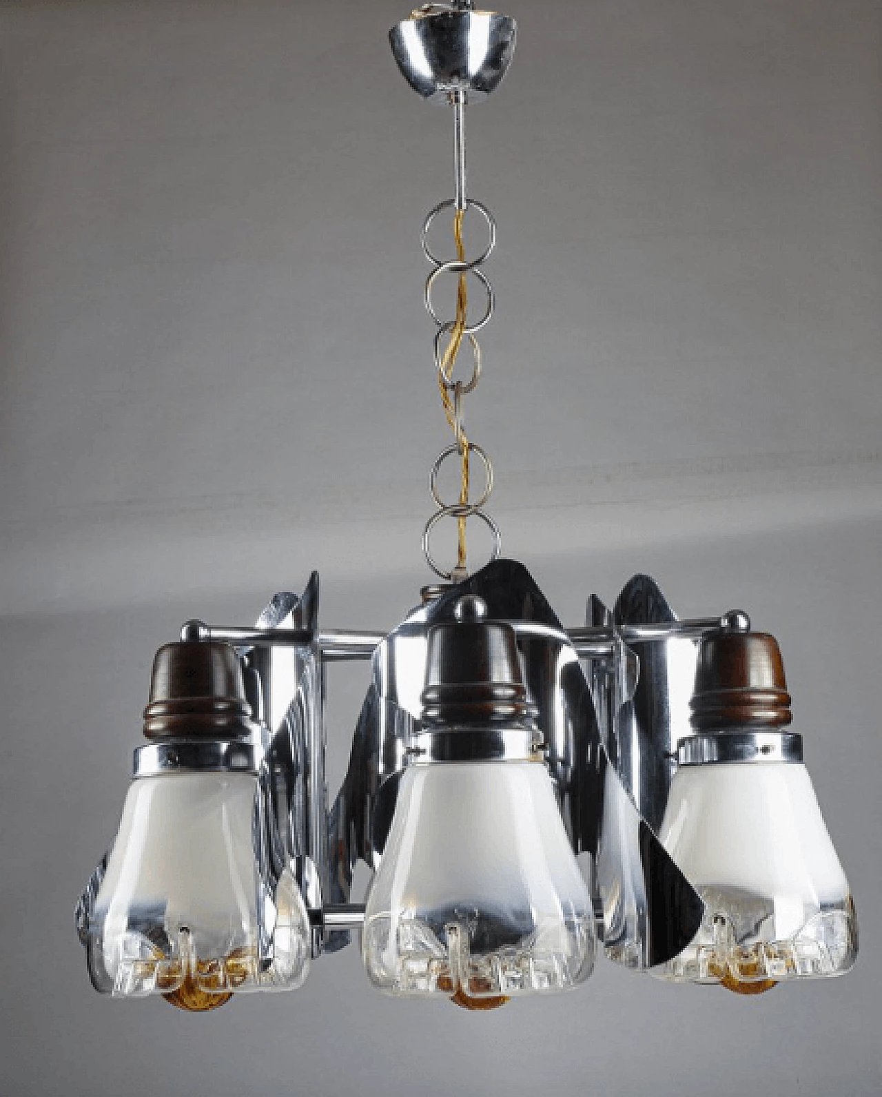 Blown glass, steel and wood chandelier by Mazzega, 1970s 3