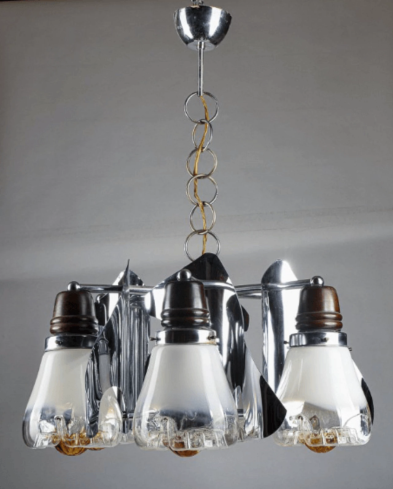 Blown glass, steel and wood chandelier by Mazzega, 1970s 4