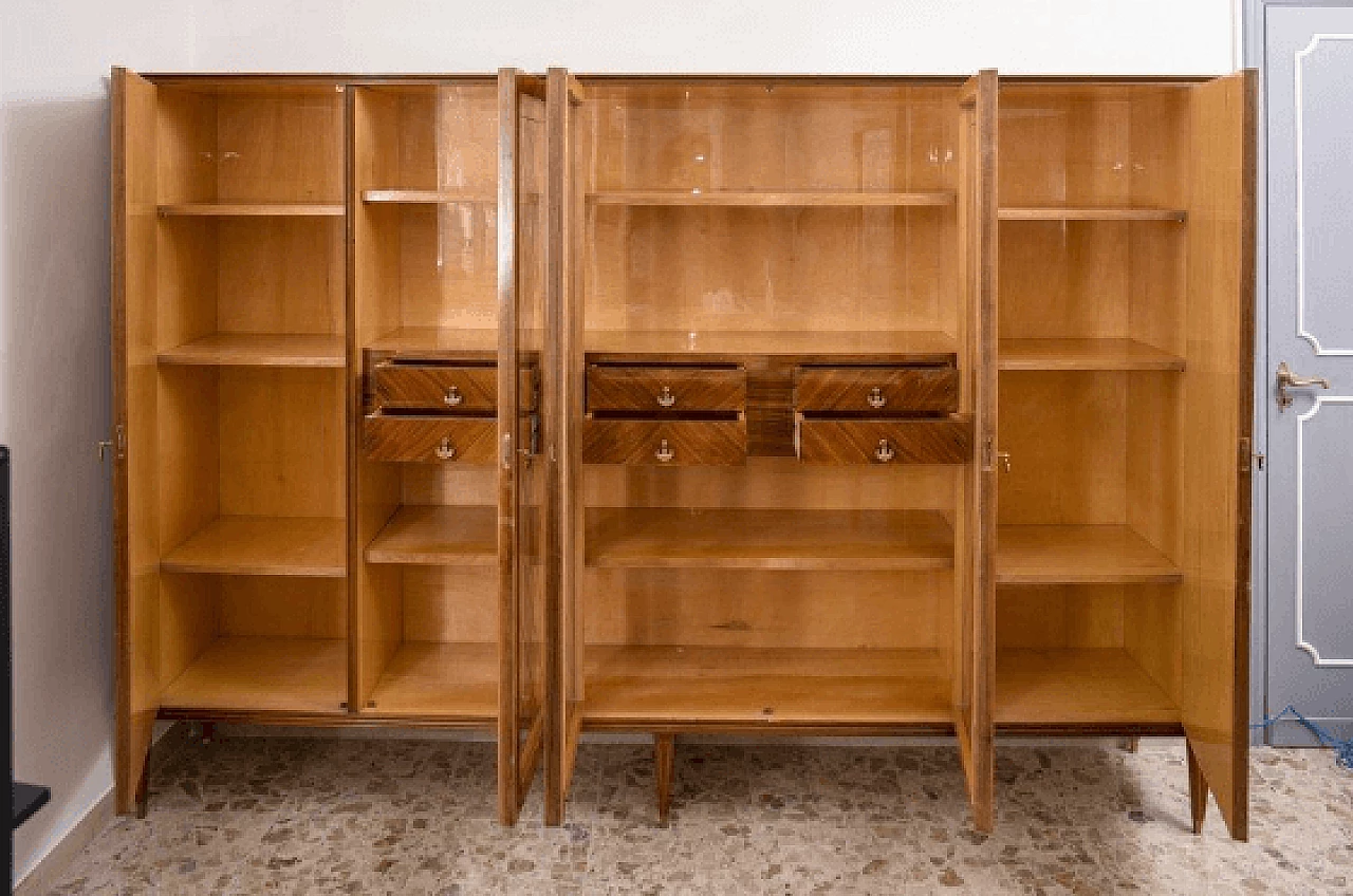 Libreria da studio in legno intarsiata a rombo nello stile di Paolo Buffa, anni '50 1