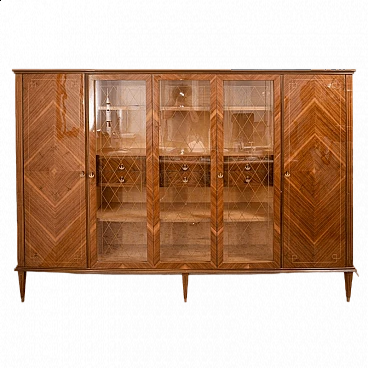 Study bookcase in rhombus inlaid wood in the style of Paolo Buffa, 1950s