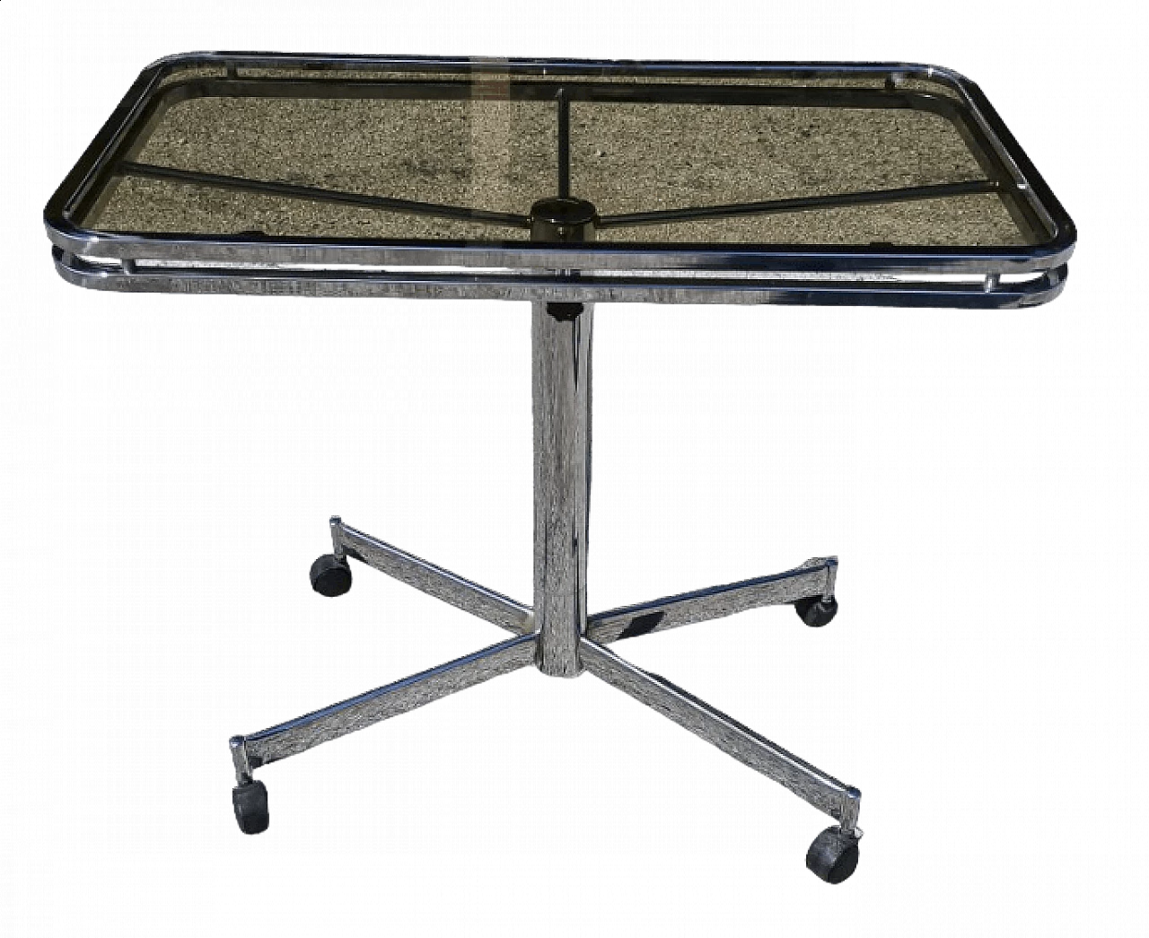 Tavolino in acciaio e vetro fumé nello stile di Allegri Parma, anni '60 9