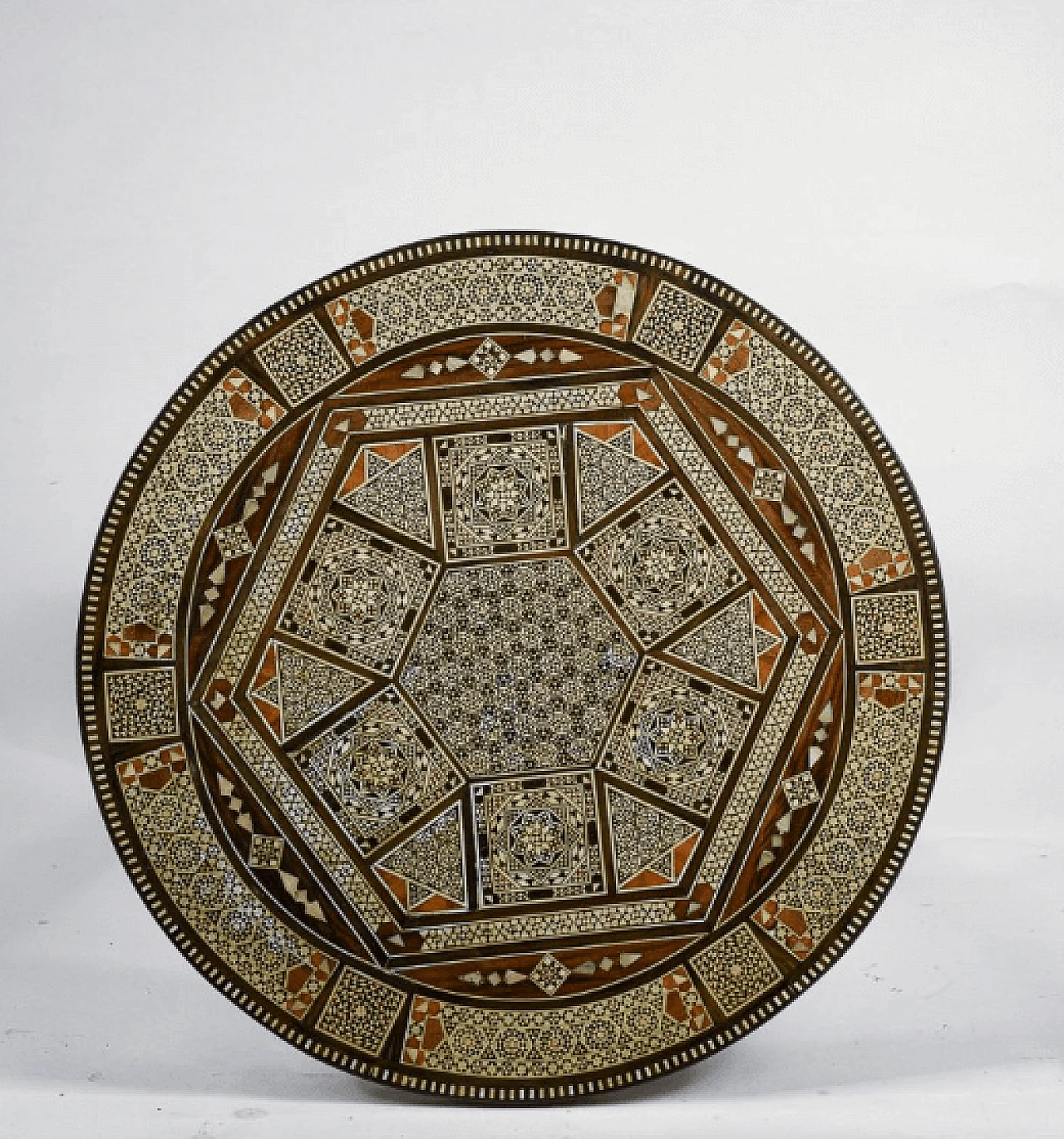 Small wooden table inlaid with mother-of-pearl in Bugattian style, mid-20th century 4